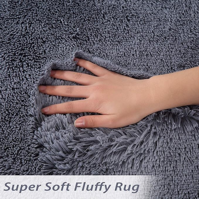 Indoor Door Mat,Soft Fluffy Bedroom Area Rug Plush Fuzzy Living Room Carpet Solid Faux Fur Nursery Room Floorcover Non Slip Non-Shed Small Throw Rugs for Dining Room Kitchen,Grey,2'7" x 4'11"