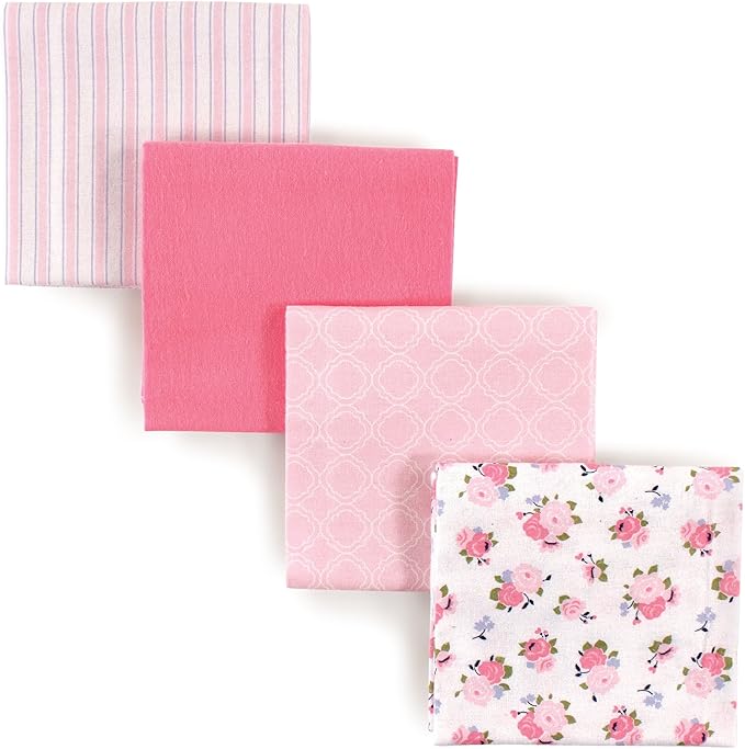 Luvable Friends Unisex Baby Cotton Flannel Receiving Blankets, Garden 4-Pack, One Size
