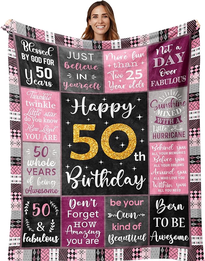 50th Birthday Gifts for Women, 50th Birthday Gift Blanket 50"X60", 50 Year Old Gifts for Women, 50th Birthday Gifts for Her, 50th Birthday Decorations, 50 Years Old Birthday Gifts for Woman