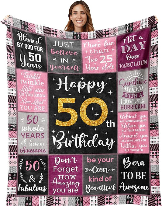 50th Birthday Gifts for Women, 50th Birthday Gift Blanket 50"X60", 50 Year Old Gifts for Women, 50th Birthday Gifts for Her, 50th Birthday Decorations, 50 Years Old Birthday Gifts for Woman
