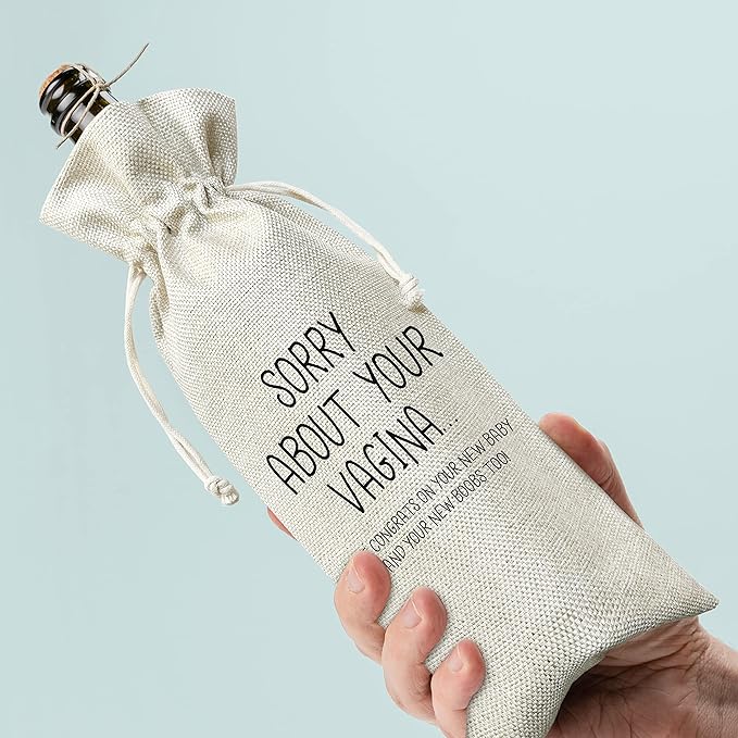 Pregnancy Announcement Wine Gift Bags - New Mom Gift Wine Bags - Cover Bag For Having New Baby - Grandparents - New Parents - Baby shower Party Supplies Favors - Mother's Day Gift - Burlap - HiMo216