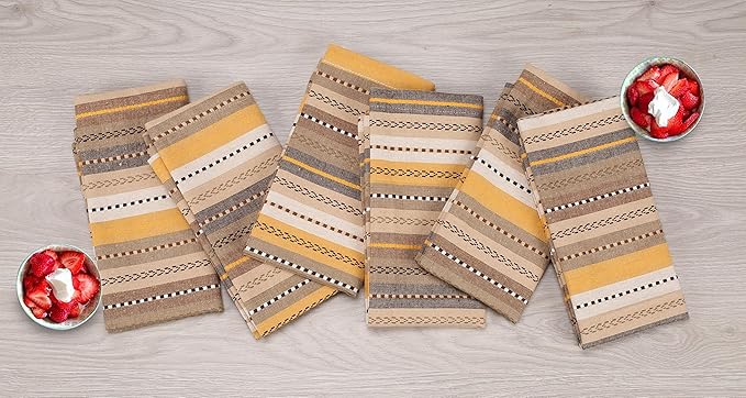 Cloth Napkins,Cotton Napkins,Dinner Napkins Cloth,Dinner Napkins,Cloth Napkins Set of 12 Cotton,Napkins Cloth,Cloth Napkins Cotton,Cotton Dinner Napkins, Salsa Stripe Napkins 18x18 Beige Multi