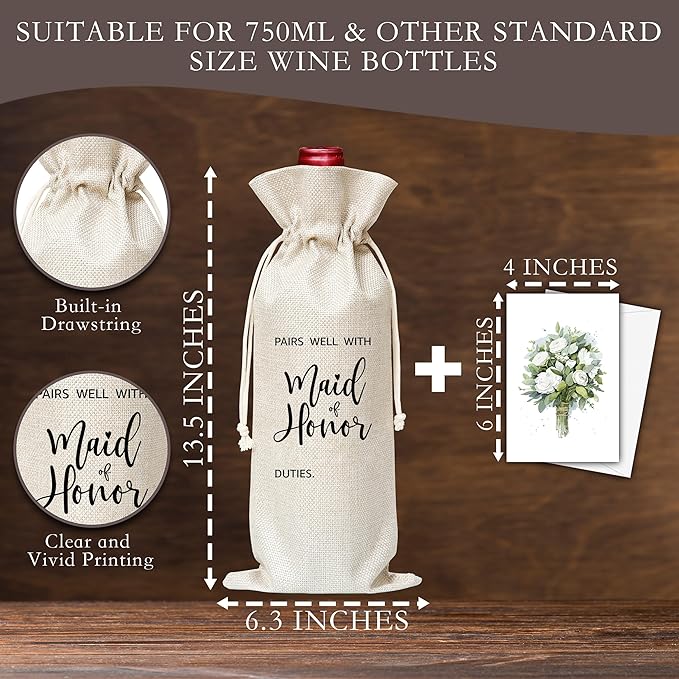 Bridal Shower Gifts Wine Bag & Card, Wine Bag Gifts For Women Bridesmaid Besties, Newly Wed Gifts, Pairs Well With Maid Of Honor Wine Bag For Bridal Shower Wedding Engagement Bachelorette Party -34