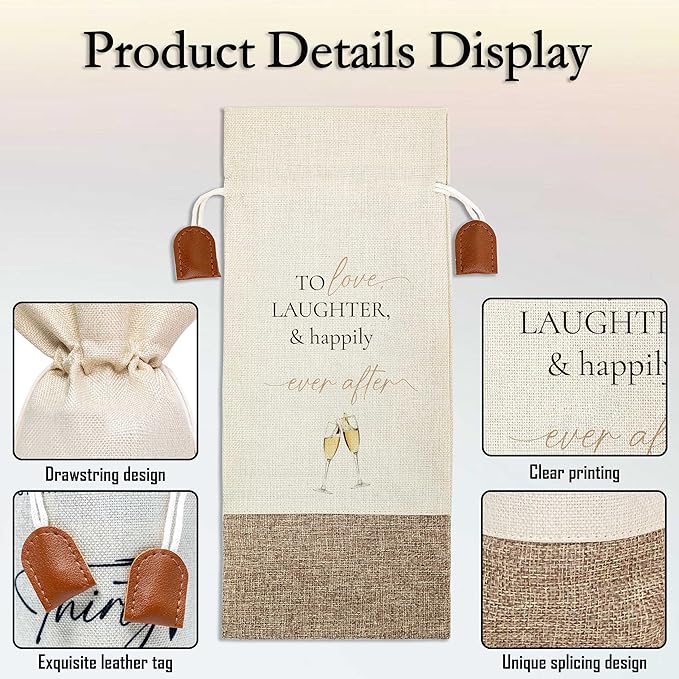 Wedding Wine Bag, Engagement Gifts for Couples, Cotton Linen Wine Gift Bag With Drawstring, Mr and Mrs Marriage Wedding Gifts, Wedding Gift for Women Besties Friends, Bachelorette Party Favor-23