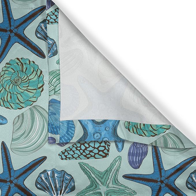 Ambesonne Starfish Valance & Tier Curtain 3 pcs Set, Aquarium Inspired Composition Tropical Seashells and Scallops Cockles and Clams, Window Treatments for Kitchen Room Decor, 55" x 24", Blue Seafoam