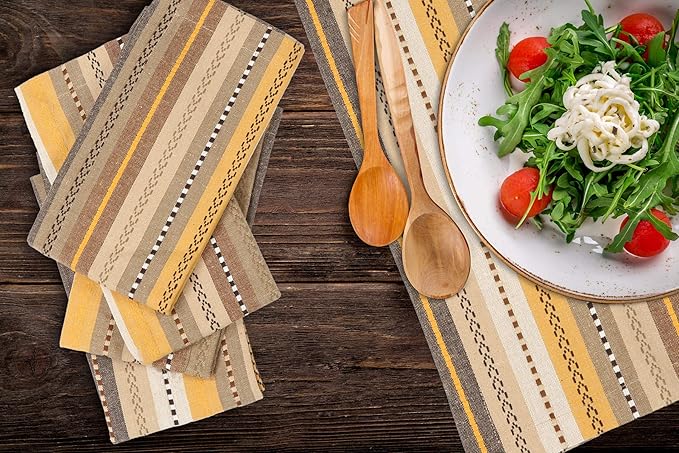 Cloth Napkins,Cotton Napkins,Dinner Napkins Cloth,Dinner Napkins,Cloth Napkins Set of 12 Cotton,Napkins Cloth,Cloth Napkins Cotton,Cotton Dinner Napkins, Salsa Stripe Napkins 18x18 Beige Multi