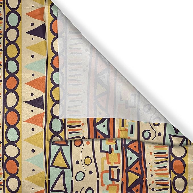 Ambesonne Prehistoric Kitchen Curtains, Mexican Style Doodles with Triangles Circles Folkloric Geometric Tribal, Window Drapes 2 Panel Set for Kitchen Cafe Decor, 55" x 39", Pastel Yellow