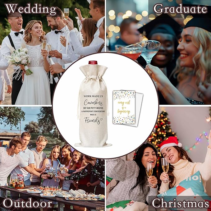 Office Gifts Wine Bag & Card, Going Away Wine Bag Gifts For Women Men Colleagues, Thank You Appreciation Gifts For Coworkers, Work Made Us Friends Wine Bag For Christmas Retirement Party -51