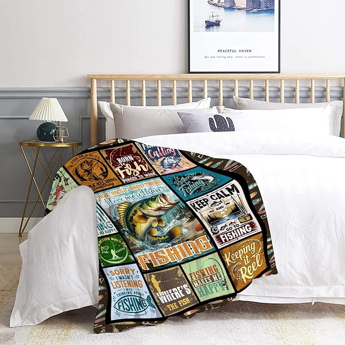 Fish Blanket,Fishing Gifts for Men,Fishing Lovers Blanket Gift,Fathers Day Fishing Gifts for Men,Gifts for Fisherman,Dad,Boys,Birthday Gifts for Men Who Love Fishing Throw Blankets,Kids Size-40"x50"