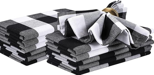 Buffalow Plaid Cloth Napkins, Check Napkins,Cloth Napkins,Cotton Napkins,Dinner Napkins Cloth,Dinner Napkins,Cloth Napkins Set of 12 Cotton,Napkins Cloth,Cloth Napkins cotton- 18x18 Black White