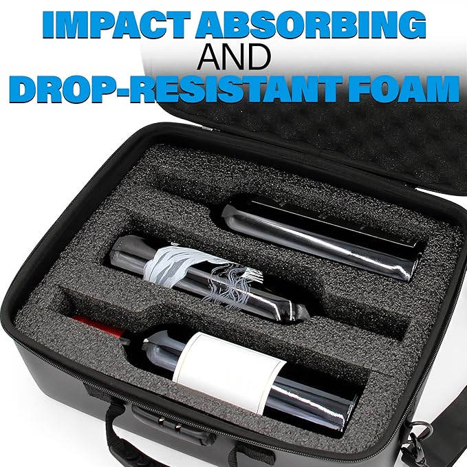 CASEMATIX Wine Travel Case for 3 Bottles with Locking Zipper, Shock-Absorbing Foam & Adjustable Carrying Strap - Protective Wine Suitcase for Storage, Padded Wine Bag Tote Alcohol Carrying Case