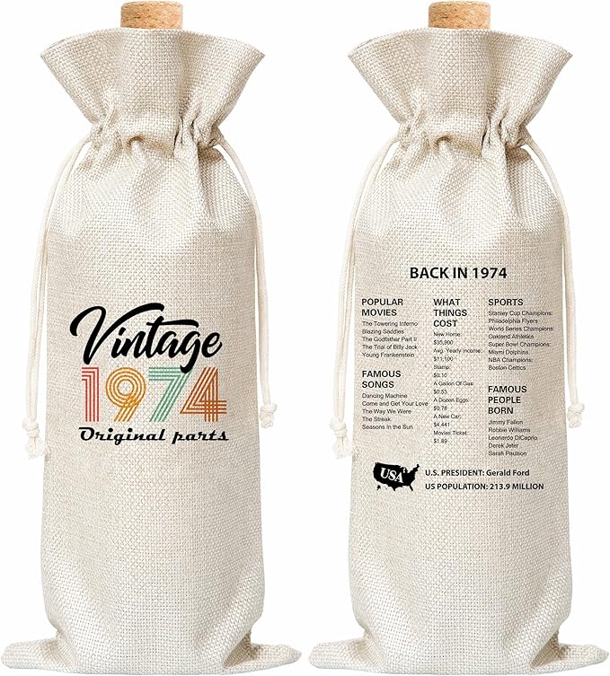 Tedea 50th Birthday Wine Gift Bag, Retro Vintage Back In 1974 Birthday Gift Wine Bag For Women Men, Best Friend, Coworker, Birthday Party Decorations, 1 Pc Wine Bag (G13)
