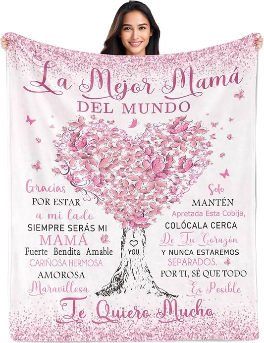 Regalos para Mamá, Mexican Mom Gifts, Regalos para Mama en Español, Gifts for Mom in Spanish, The Best Mom Gifts Blanket 50"x60", Mom Birthday Gifts, Mama Gifts, Mom Gifts from Daughters/Son