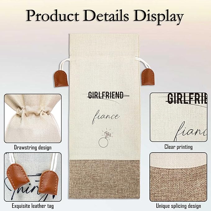 Wedding Wine Bag, Engagement Gifts for Girlfriend, Cotton Linen Wine Gift Bag With Drawstring, Wine Champagne Bottle Gift Bag, Wedding Gift for Women Besties Friends, Bachelorette Party Favor-22