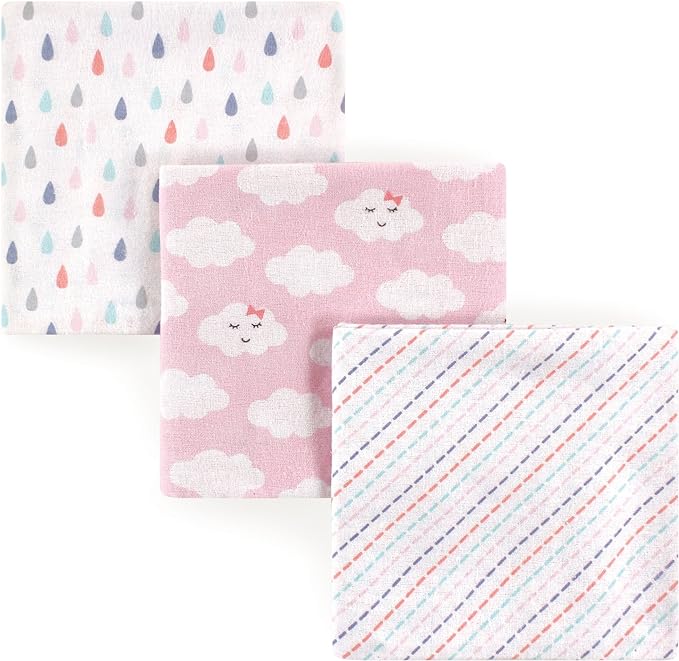 Luvable Friends Unisex Baby Cotton Flannel Receiving Blankets, Girl Clouds 3-Pack, One Size