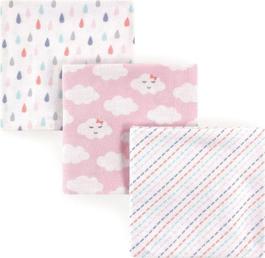 Luvable Friends Unisex Baby Cotton Flannel Receiving Blankets, Girl Clouds 3-Pack, One Size