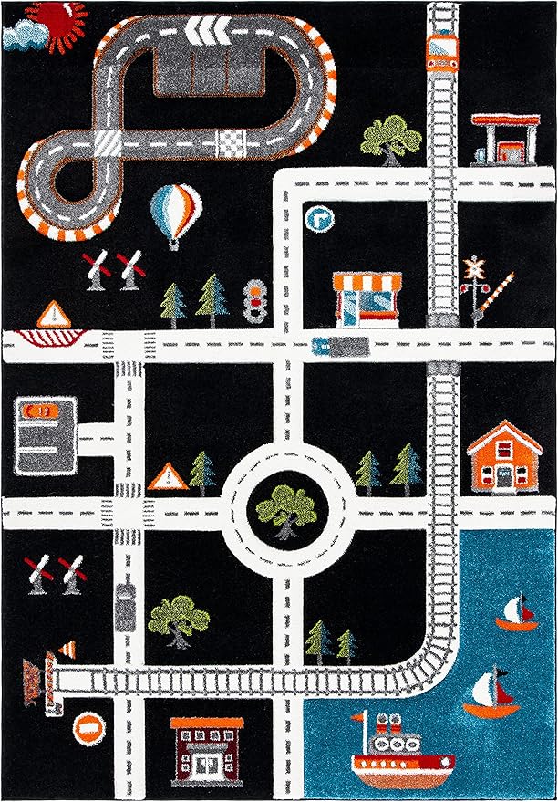 SAFAVIEH Carousel Kids Collection Accent Rug - 2' x 3', Black & Ivory, Non-Shedding & Easy Care, Ideal for High Traffic Areas for Boys & Girls in Playroom, Nursery, Bedroom (CRK192Z)