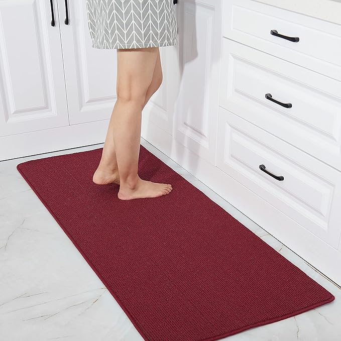 COSY HOMEER 24X60 Inch Kitchen Rug Mats Made of 100% Polypropylene Strip TPR Backing Soft Kitchen Mat Specialized in Anti Slippery and Machine Washable,for Kitchen, Floor Home,Office,Sink,Laundry,Red