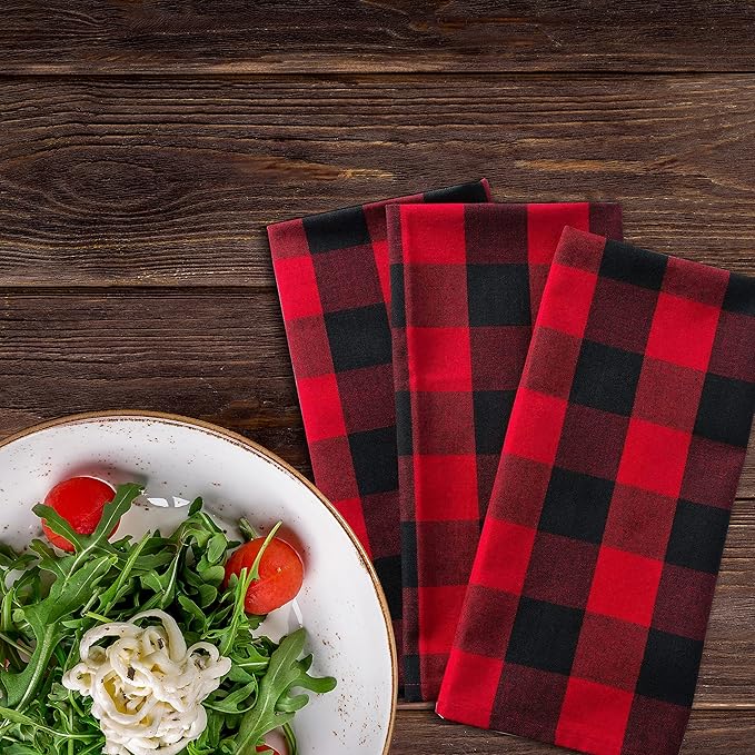 Buffalow Plaid Cloth Napkins, Check Napkins,Cloth Napkins,Cotton Napkins,Dinner Napkins Cloth,Dinner Napkins,Cloth Napkins Set of 12 Cotton,Napkins Cloth,Cloth Napkins cotton- 18x18 Red Black