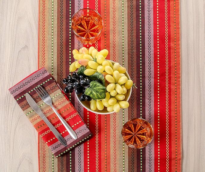 Cloth Napkins,Cotton Napkins,Dinner Napkins Cloth,Dinner Napkins,Cloth Napkins Set of 12 Cotton,Napkins Cloth,Cloth Napkins Cotton,Cotton Dinner Napkins, Salsa Stripe Napkins 18x18 Red Multi