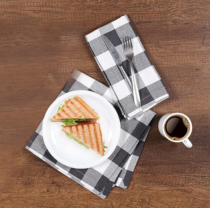 Buffalow Plaid Cloth Napkins, Check Napkins,Cloth Napkins,Cotton Napkins,Dinner Napkins Cloth,Dinner Napkins,Cloth Napkins Set of 12 Cotton,Napkins Cloth,Cloth Napkins cotton- 18x18 Grey White