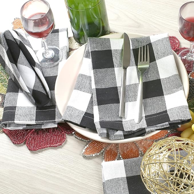 Buffalow Plaid Cloth Napkins, Check Napkins,Cloth Napkins,Cotton Napkins,Dinner Napkins Cloth,Dinner Napkins,Cloth Napkins Set of 12 Cotton,Napkins Cloth,Cloth Napkins cotton- 18x18 Grey White