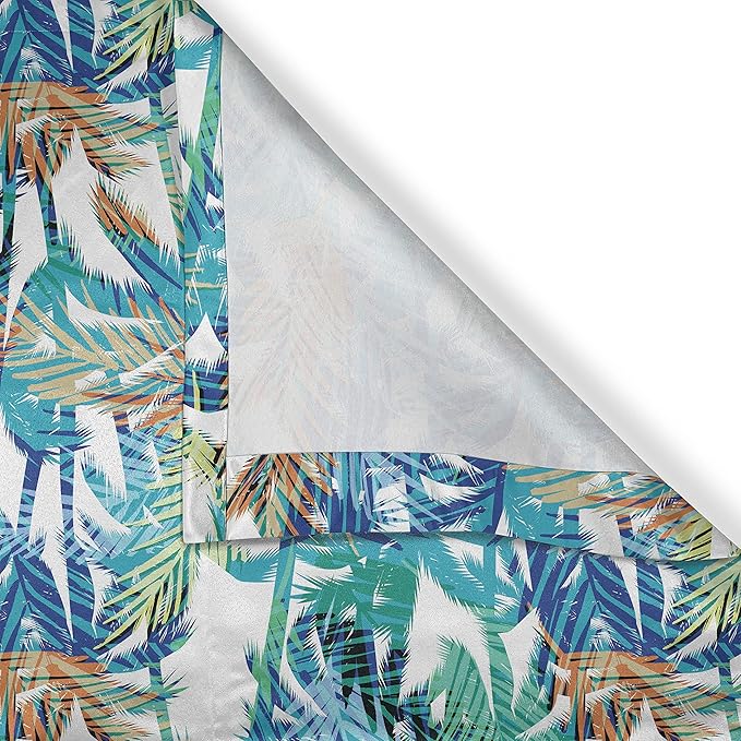 Ambesonne Palm Leaf Valance & Tier Curtain 3 pcs Set, Tropical Summer Print with Palm Abstract Nature Pattern Fantasy Dream, Window Treatments for Kitchen Room Decor, 55" x 30", Blue Mint Green Orange