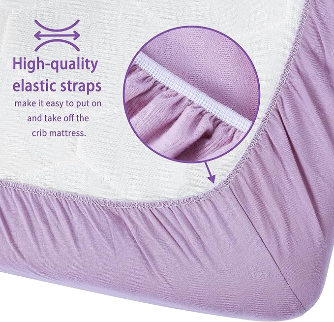 Crib Sheets for Boys Girls,100% Cotton Fitted Crib Sheet 2 Pack for Standard Crib and Toddler Mattress, Super Soft Breathable Baby Sheet 28x52x8in (Purple & Pink)