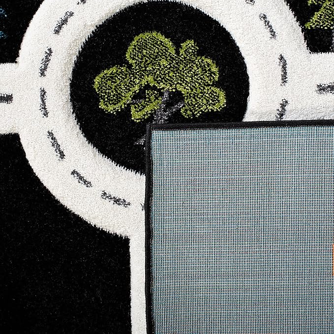 SAFAVIEH Carousel Kids Collection 4' Square Black/Ivory CRK192Z Neighborhood Road Non-Shedding Playroom Nursery Bedroom Area Rug