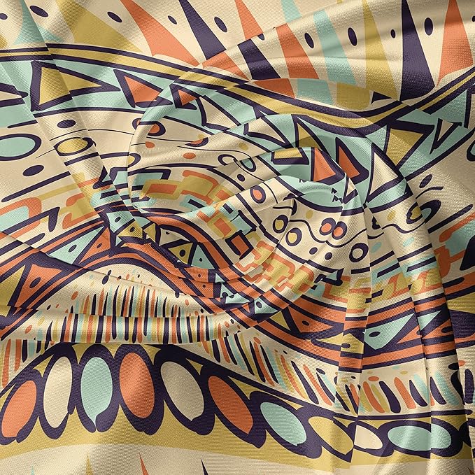 Ambesonne Prehistoric Valance & Tier Curtain 3 pcs Set, Mexican Style Doodles with Triangles Circles Folkloric Geometric Tribal, Window Treatments for Kitchen Room Decor, 55" x 24", Pastel Yellow